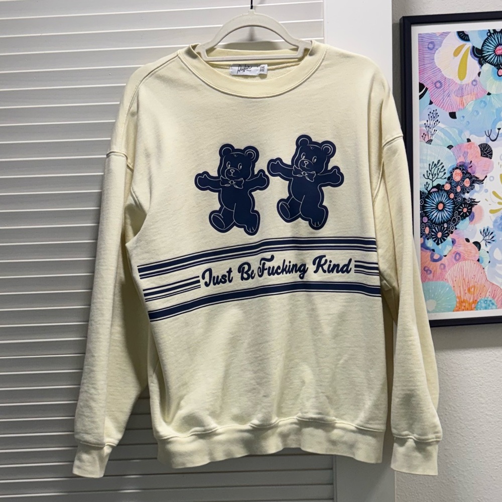 Mayfair Group “Just Be F-ing Kind” oversized sweatshirt.